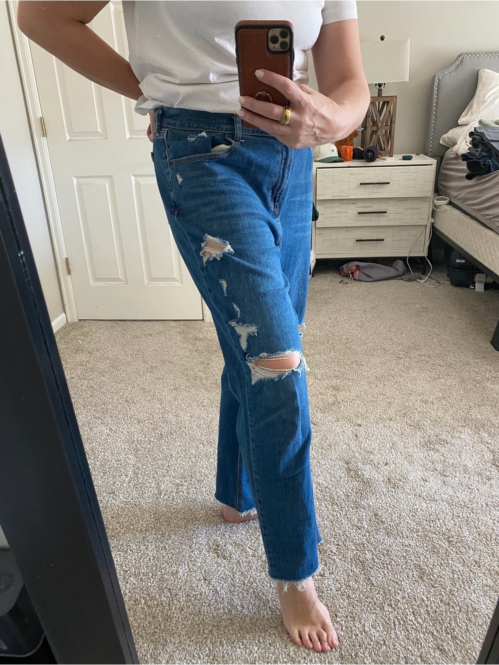 TALL Old Navy Distressed Boyfriend Jeans - Medium Blue tall length